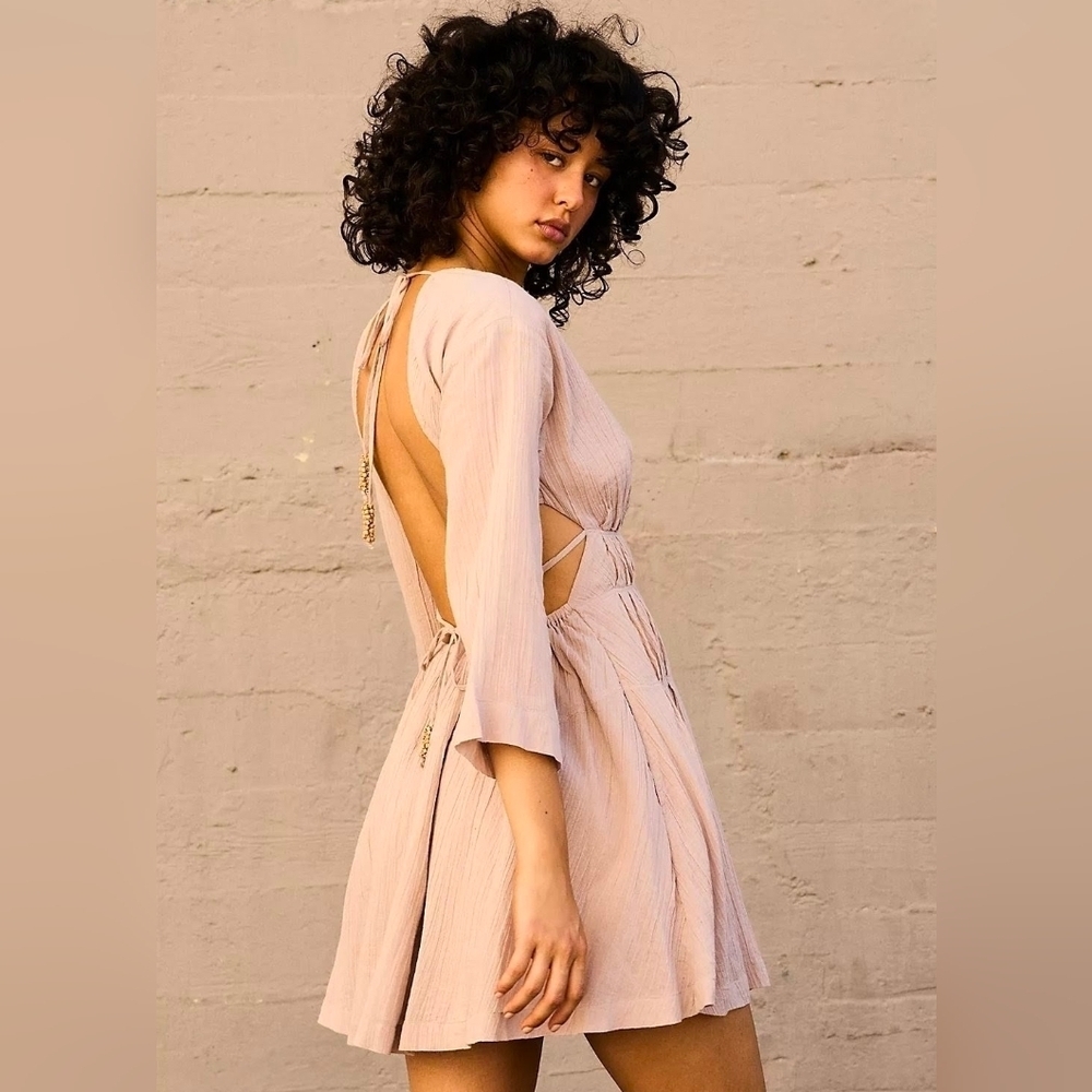 Free People Prettiest Pleats Mini Dress Mauve XL